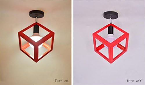 FANDBO@ Nordic Creative Square Iron Art Ceiling Lamp Aisle Corridor Entrance Hall Balcony Bay Window Fence E27 Led Ceiling Light ( Color : Red )