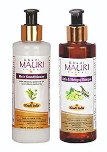 Khadi Mauri Herbal Amla Bhringraj Shampoo Range (2 x 210 ml), Brown