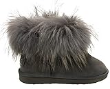 Angenehmes Tragegefühl OOG Boots echtes Fell & Leder Schuh Damen Fellstiefel Bommel Winterstiefel Pelz (37 EU, Grau)