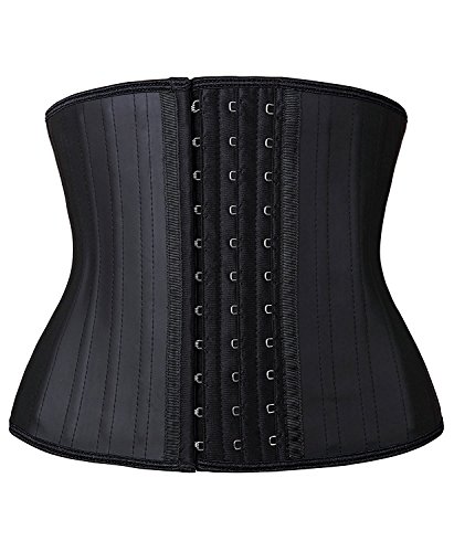 YIANNA Femme Underbust Hourglass 25 désossé en Acier Torse Court Latex Corset Serré Taille Minceur Waist Trainer Ventre Plat, UK-YA110299-Black-S