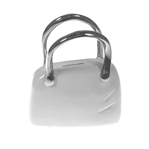 Spardose 'Handtasche', 18 cm, weiß/silber