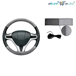 TOUCH OF MODERN Leatherette stitchable Car Steering Wheel Cover Black and Grey with Thread and Needle for Hyundai Aura