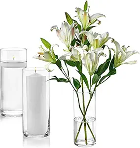 Yuvika Decoration Glass Cylinder Vases 10 Inch Tall - Multi-use: Pillar Candle, Floating Candles Holders or Flower Vase 