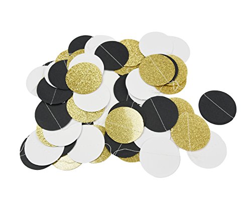 Furuix Schwarzes weißes Gold-Partei-Dekoration-Installationssatz Glückliches neues Jahr-Dekoration-Goldfunkeln-Partei-Fahnen-Tissue-Papier Pom Pom-Blume mit Papier-Troddel-Girlande-Kreis-Girlande für Sylvester-Dekor-Geburtstags-Deko - 4