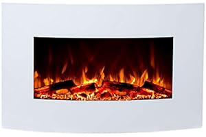 GLOW FIRE Jupiter Curved Camino elettrico, 90 cm di larghezza, camino da pavimento e da parete con LED | fuoco artificiale senza riscaldamento | telecomando, dimmer, bianco