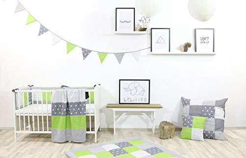 BEBILINO ® Baby Krabbeldecke Spieldecke & Laufgittereinlage 100×100 cm / 120×120 cm / 140×140 groß und weich gepolstert GRÜN GRAU - 4