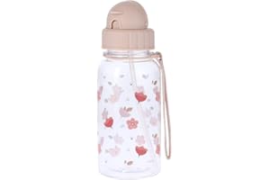 Tutete Little Garden Trinkflasche für Kinder mit weichem Strohhalm, einziehbar, Tritan-Wasserflasche, 500 ml, BPA-frei, spülmaschinenfest, Tragegriff und auslaufsicherer Verschluss, leicht zu öffnen