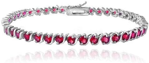 Sterling Silver Created 5.75ct Ruby S Design Tennis Bracelet 7