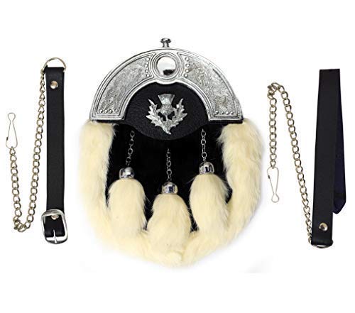 Piel Completo Vestido Falda Escocesa Bolsa CROMADO Celtic Borrén Trasero Con Cardo