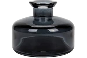 QUUPY 200ml Black Empty Refillable Glass Diffuser Bottle Round Aromatherapy Storage Jar Container Perfume Fragrance Accessories for DIY Replacement Reed Sticks Crafts Decor