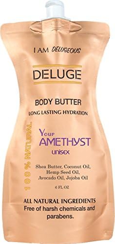 DELUGE - Body Butter- Your Amethyst - 100% Natural. Shea Butter, Coconut Oil, Hemp Seed Oil, Avocado Oil, Jojoba Oil. 6 oz.