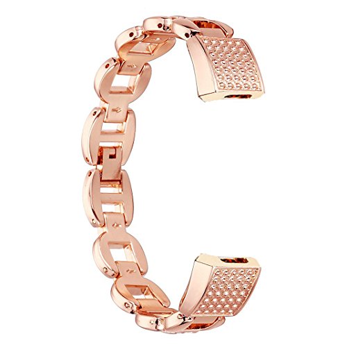 Für Fitbit Alta HR Armband Rosa Schleife® Smart Watch Band Edelstahl Glitter armbänder Wrist Strap Uhrenarmband mit Metallschließe und Schnalle Ersatzarmband Replacement Wristband für Fitbit Alta Fitness Armband - 2