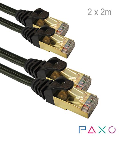 2 x 2m - CAT6 Ethernet Gigabit LAN Netzwerkkabel mit Nylon Stoffmantel | schwarz | 10/100/1000Mbit/s |