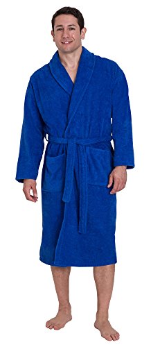 Preisvergleich Produktbild John Christian - Luxuriöser Morgenmantel / Bademantel aus Reiner Baumwolle (Frottee) mit Schalkragen - Azurblau (Größe XL)