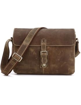 YAAGLE Crazy Horse Ledertasche, braune Tasche, Aktentasche, Messenger Tasche, Schultertasche, 13