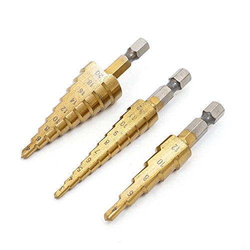 3 Stück Schälbohrersatz Kegelbohrer Schälbohrer Konusbohrer HSS TiN Profi Stufenbohrer Set (3 – 12mm,4 – 20mm,4 – 12mm) - 2
