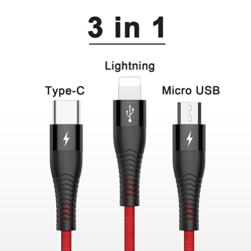 Multi C  ble de Chargeur  ZKAPOR 1 2M 3 en 1 Multiple USB C  ble de Chargement en Nylon Tress   avec Lightning Micro USB Type C Connecteur pour iPhone