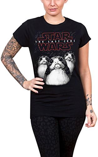 Star Wars The Last Jedi T Shirt Porgs Logo Official Womens Black Skinny Fit 14
