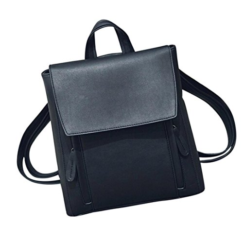 Preisvergleich Produktbild Resplend Unisex PU Leder Rucksack Doppelter Vertikaler Reißverschluss Schultasche Satchel Einfach Modisch Schulter Bookbags Abdeckung Reiserucksack handtasche (Schwarz)