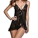 Produktbild FENTI Sexy 2tlg Nachtmaentel mit String Nachtkleid Spitze Satin Nachthemd Unterwaesche Dessous Kimono Negligee Schwarz XL