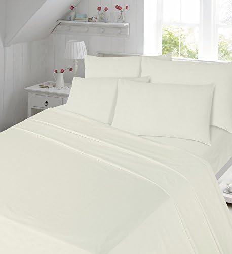Finlays Fashions 100% Brushed Cotton Flannelette Flannel Duvet Quilt Cover Pillowcase Bedding Set Single Double King Superking Size (Double, Cream)