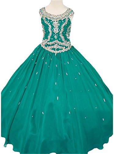 TuanYuan Little Miss Girls Jewel Teal Floor Length Princess Pageant Dress 4 US Teal