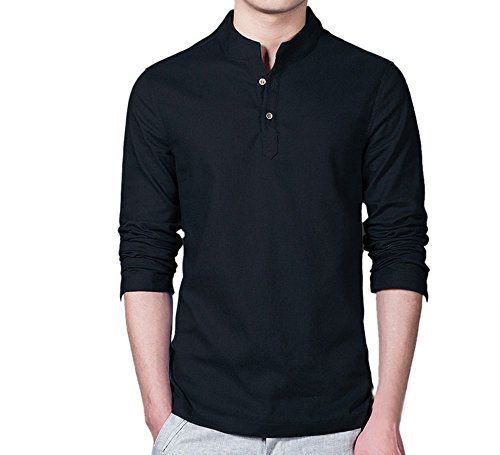 Anglewolf Fashion Men Flax Long Sleeve Slim Fit Casual T-Shirts Solid Blouse Top Gentleman Outfits Slim Fit Clothes Tops Pure Color Outerwear Button Clubwear Autumn Polo Shirt