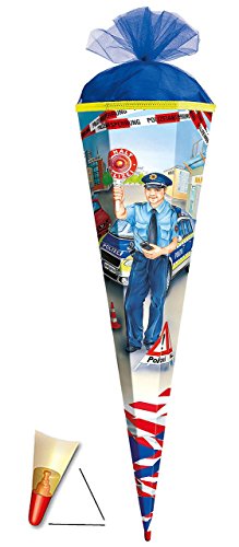 Schultüte - Polizist - 22 / 35 / 50 / 70 / 85 cm - Zuckertüte ALLE Größen - mit / ohne Holzspitze - Roth - für Jungen - Polizei Auto Polizeiauto Fahrzeug / Führerschein