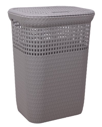 Ondis24 Wäschekorb Wäschepuff Wäschetruhe Wäschebox Wäschekiste Rattan 60 Liter (grau)