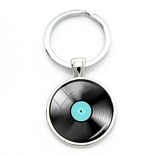 Preisvergleich Produktbild Fancychain Cabochon Schlüsselanhänger Schlüsselring Taschenanhänger Vinyl Schallplatten-Spieler Retro Liebhaber Musik Schallplatte Tonträger Geschenk-Idee