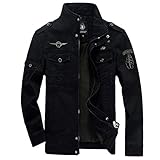 Material: Baumwolle GWELL Herren Jacke Fliegerjacke Übergangsjacke Bomberjacke Militär Piloten Jacket für Winter Herbst Frühling Schwarz -L (EU L = Tag 2XL)