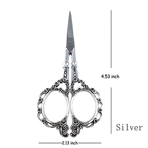 echony Vintage Plum Blossom Naht im europäischen Stil Stickerei Schere Classic Präzision gerade nähen Schere silber - 2