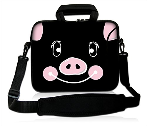 17"- 17.3" inch Tablet Laptop Notebook MacBook Case Bag with Handle and Strap Pouch Protective Skin Cover by Funky Planet Bags/Cases (Red Square) (Pig)