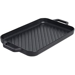 ProCook - Grill/plancha rectangulaire à Deux poignées en Fonte émaillée Compatible Induction 36 cm - Noir