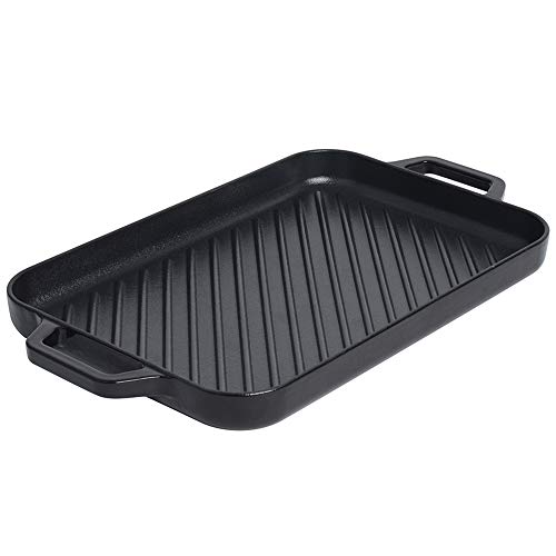 ProCook - Grill/plancha rectangulaire à Deux poignées en Fonte émaillée Compatible Induction 36 cm - Noir