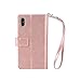 Produktbild iphone XS Max Lederhülle ,Miya Hochwertiges PU-Leder-Flip-Reißverschluss-Etui Schutzhülle Ultra Slim Stand Wallet-Cover mit Lanyard-Kartensteckplätzen & ID-Halter Tasche für iPhone XS Max Und andere 6,5-Zoll-Smartphones--Roségold