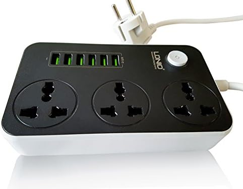 Travel Multi Extension with 6 USB Charger Outlets Flex has 2 pin Euro Type Plug. No Adapters Required