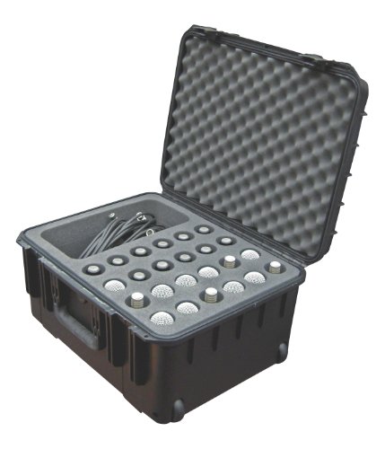 SKB3I-2015-MC24 Injection Molded Case with Foam, Storage Compartment and Wheels for 24 Microphones - Black