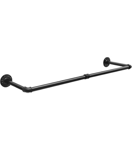 eSituro kledingroede voor wandmontage, afneembare kledingstandaard in industrieel design, buisvormig kledingrek, hanger voor kleding voor op de muur, opslag, zwart, 100 cm, SGR0128