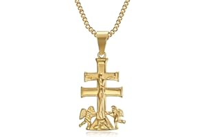 BOBIJOO JEWELRY - Pendentif Collier Croix de Caravaca de la Cruz 32mm Acier Or Plaqué Doré Chaîne