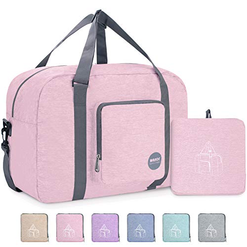 WANDF Foldable Travel Duffel Bag Luggage Sports Gym Water Resistant Nylon (Light Pink 40L)