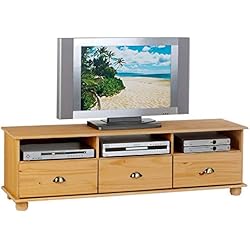 IDIMEX Meuble TV Colmar avec 3 niches et 3 tiroirs Style Maison de Campagne, en pin Massif Finition cirée