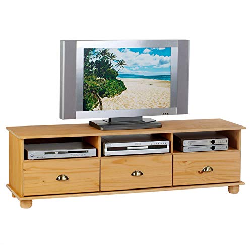 IDIMEX Meuble TV Colmar avec 3 niches et 3 tiroirs Style Maison de Campagne, en pin Massif Finition cirée