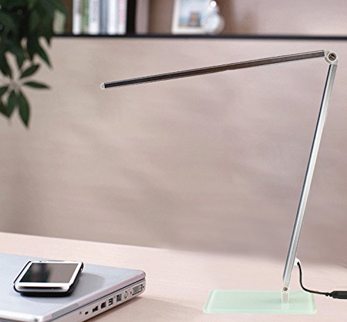 Preisvergleich Produktbild ELINKUME Hohe Helligkeit 7W 600 Lumen Augenschutz LED Schreibtischleuchte Leselampe Berührungsempfindliche Steuerung Dimmbare Faltbare Gehärtetes Glas Sockel Silber