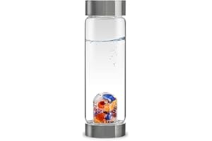 VitaJuwel ViA AYURVEDA - Wasserflasche mit Milchopal, Amethyst, Bergkristall, Lapislazuli, Granat, Karneol, Orangencalcit