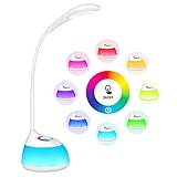TOPELEK Lampe de Bureau sans Fil LED Veilleuse Colorée RGB 256 Couleurs Réglables, Tactile, 3 Niveaux de Luminosité, Cou Flexible, Lampe de Chevet pour Cadeau, Atmosphère, Enfant, Bébé, Lecture