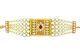 Aashya Mayro High Gold Plated, Green and Maroon meenakari, Kundan and CZ Diamond Stone Studded, White Pearl Adjustable Bracelet, Kada, Bajuband for Women Girls