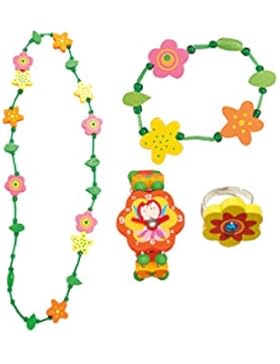 4 tlg. Set Mädchenschmuck Motiv Blumen - Halskette Armband Uhr Ring - VERSANDKOSTENFREI nach BRD