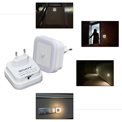 SOAIY® 2er-Set LED Nachtlicht mit Bewegungsmelder energiesparend Steckdosenlicht PIR Sensorleuchte Warmweiß Kinderzimmer Flur Treppe - 2