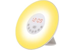 GENERIC Alarm Clock Wake Up Light with Sunrise/Sunset Simulation Alarm and Snooze Function, 6 Colors Atmosphere Lamp, 6 Natural Sounds and FM Radio
